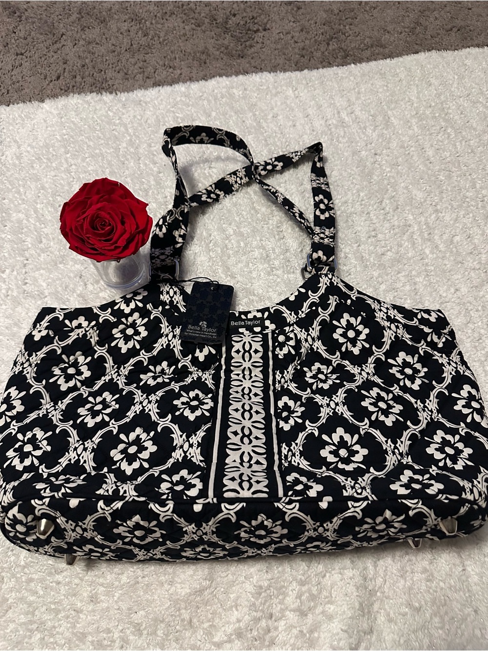 Black & White Floral-Print Tote Bag